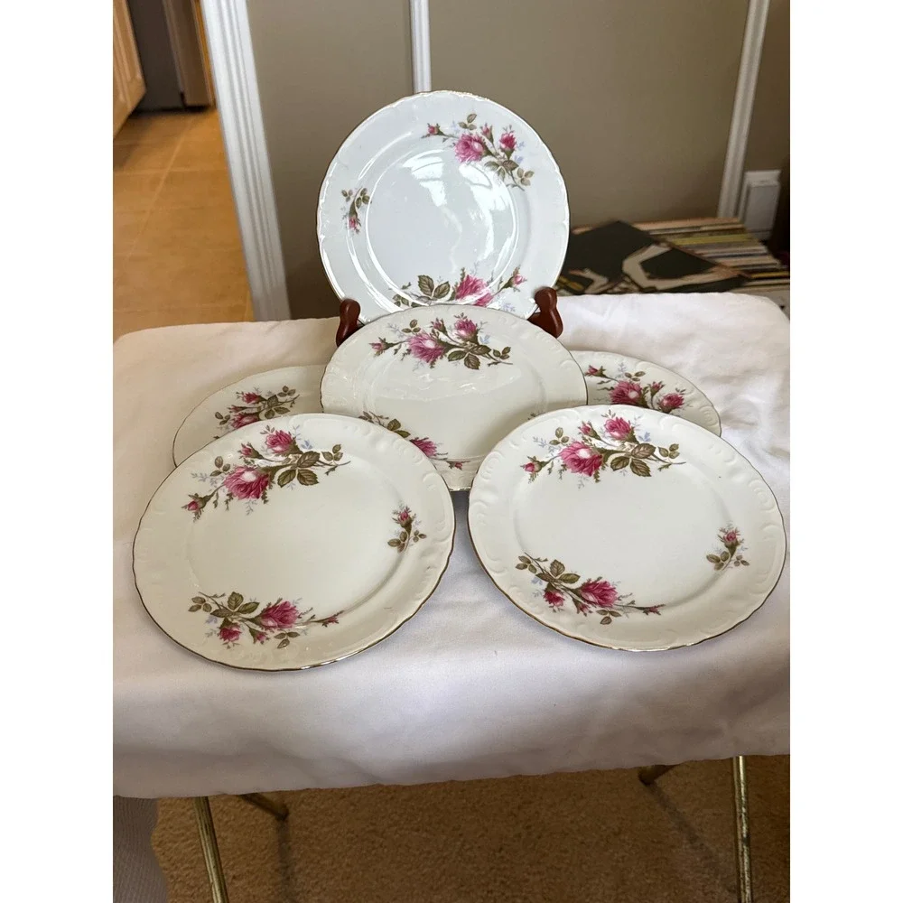 Set of 6 Royal Rose Fine China Japan Pink Floral 7.5 Inch Bread Butter Plates